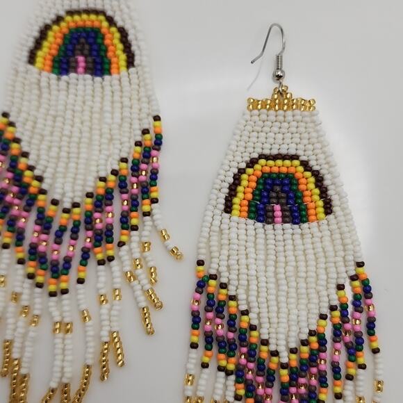 Rainbow Boho Beaded Earrings - Picture 5 of 8